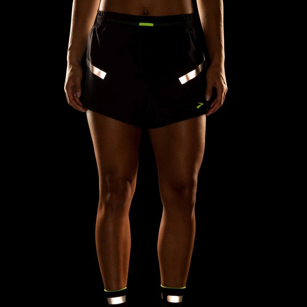 BROOKS Carbonite 4" 2-in-1 Womens TWIN Running Shorts With Stretchy Inner Black/Nightlife 6 BROOKS Carbonite 4" 2-in-1 Womens TWIN Running Shorts With Stretchy Inner Black/Nightlife - Image 4