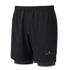 RONHILL Life 7" Mens Twin Running Shorts Black/Charcoal Marl