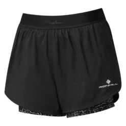 RONHILL Life Twin Womens Running Shorts Black/Mono Ripple