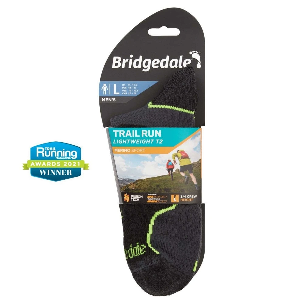 Bridgedale Lightweight T2 Merino Sport 3/4 Crew Length Running Socks Black 4 Bridgedale Lightweight T2 Merino Sport 3/4 Crew Length Running Socks Black - Image 2