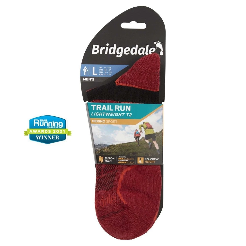 Bridgedale Lightweight T2 Merino Sport 3/4 Crew Length Running Socks Red 4 Bridgedale Lightweight T2 Merino Sport 3/4 Crew Length Running Socks Red - Image 2
