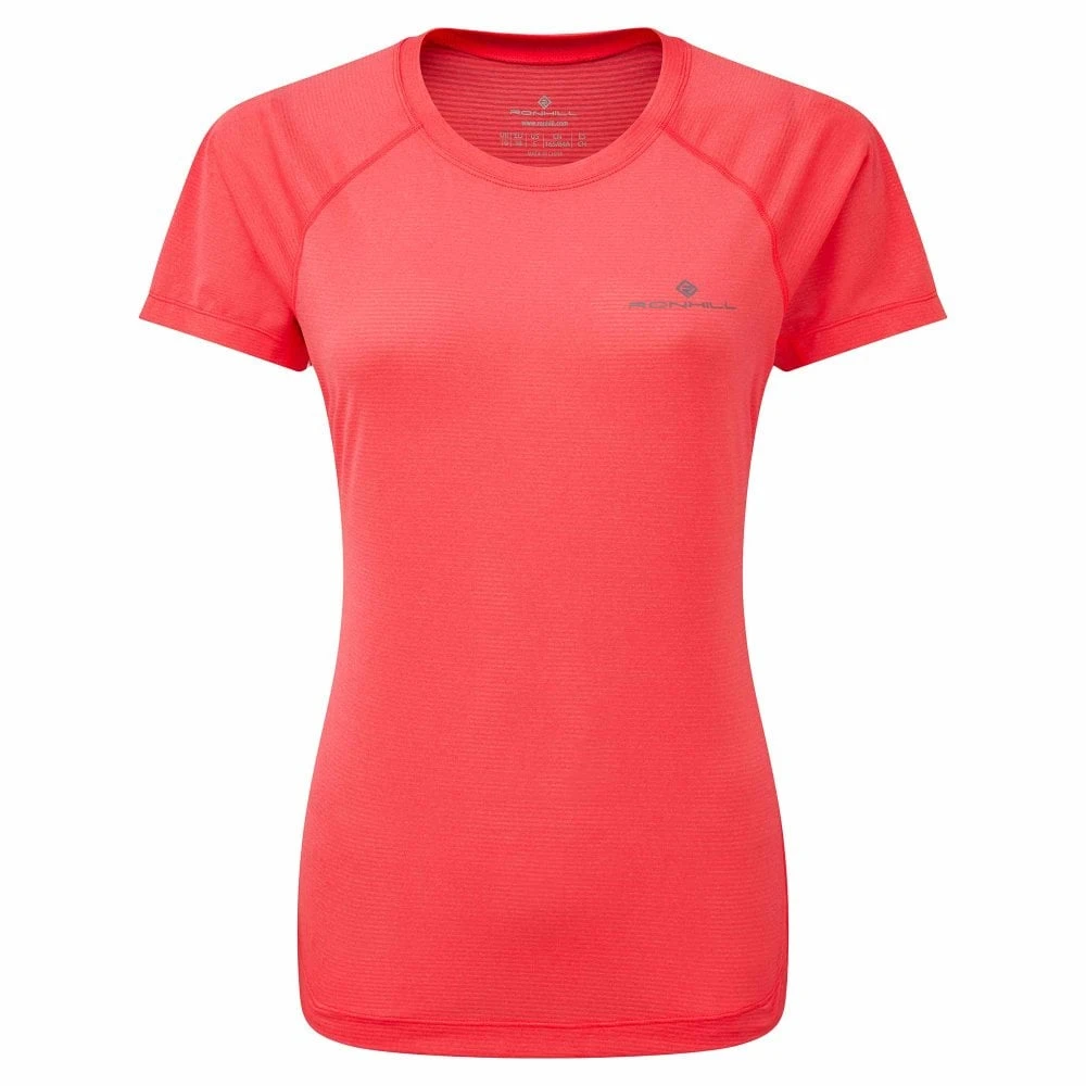 RONHILL Tech Short Sleeved Womens Running T-Shirt Hot Pink Marl/Pewter 3 RONHILL Tech Short Sleeved Womens Running T-Shirt Hot Pink Marl/Pewter
