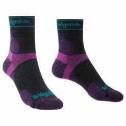 Bridgedale Ultra Light T2 Merino Sport 3/4 Crew Length Womens Running Socks Charcoal/Purple