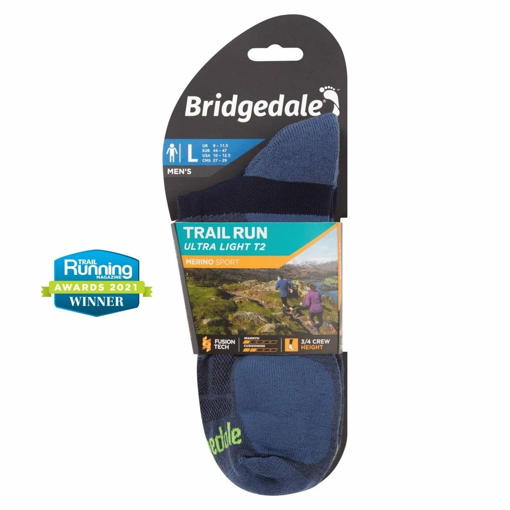 Bridgedale Ultra Light T2 Merino Sport 3/4 Crew Lenngth Running Socks Blue 4 Bridgedale Ultra Light T2 Merino Sport 3/4 Crew Lenngth Running Socks Blue - Image 2