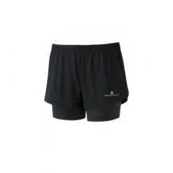 RONHILL Womens Stride Twin Running Shorts Black/Charcoal Marl