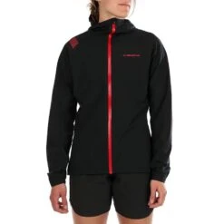 La Sportiva Womens Waterproof Running Jacket Black/Hibiscus